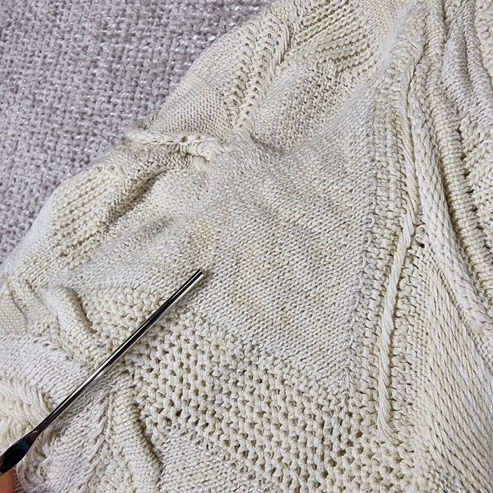COOGI Australia Cotton 3D Knit Cardigan Mens M Ivory Sweater Short Sleeve VTG
